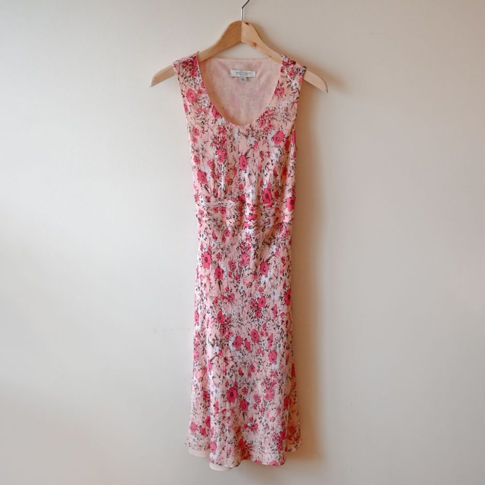 Vintage Ann Taylor Silk Crepe Cottagecore 90's Floral Spring Summer Dress